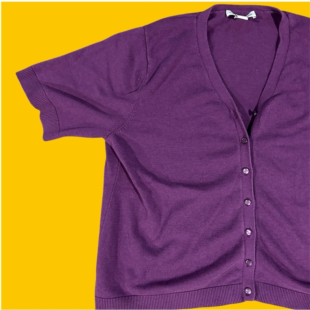 Coldwater Creek Sweater Shirt Short Sleeve Purple Cardigan Blouse - Picture 6 of 8